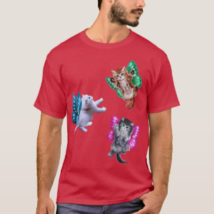 Niedliche Katzenkatzengeländer mit Schmetterlingsf T-Shirt