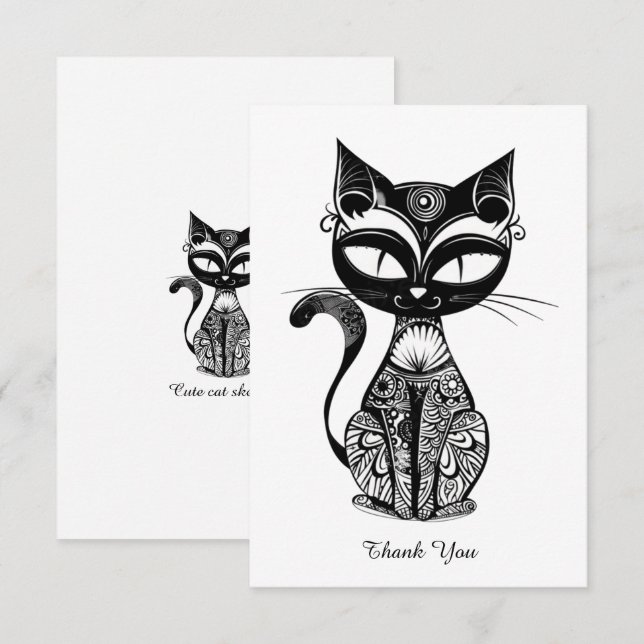 Niedliche Katzenkizze Dankeskarte (Vorne/Hinten)