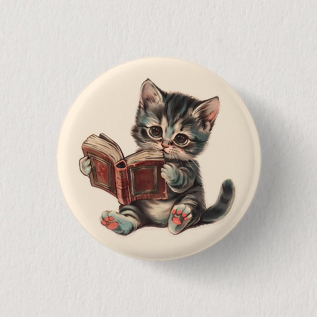 Niedliche Katzenlesebuchabilderung Button (Vorderseite)