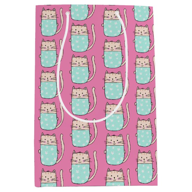 Niedliche Katzenmädchen pink Mittlere Geschenktüte (Vorderseite)