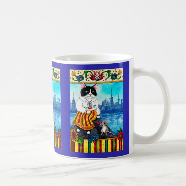 Niedliche Katzenmaus Estnische Folklore-Tasse Kaffeetasse (Rechts)