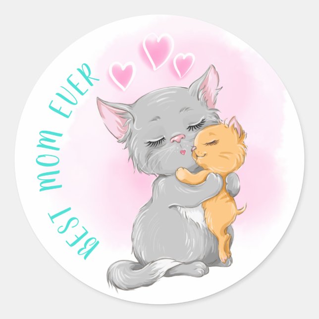 Niedliche Katzenmutter, Best Mom, je glückliche Fa Runder Aufkleber (Vorderseite)