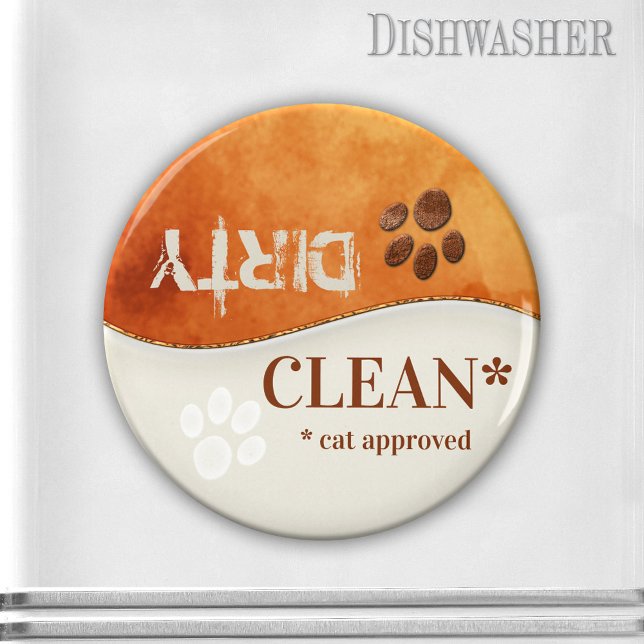 Niedliche Katzenpaws Saubere Geschirrspülmaschine  Magnet (Clean-dirty dishwasher magnet featuring cute cat paws on a rustic brown and ivory background)