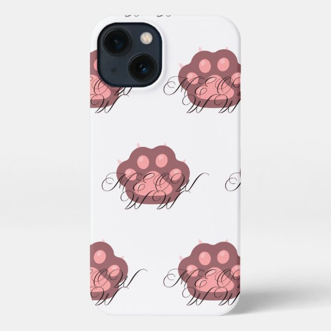 Niedliche Katzenpfoten "MEOW" Kalligraphie - Adora iPhone Hülle (Rückseite)
