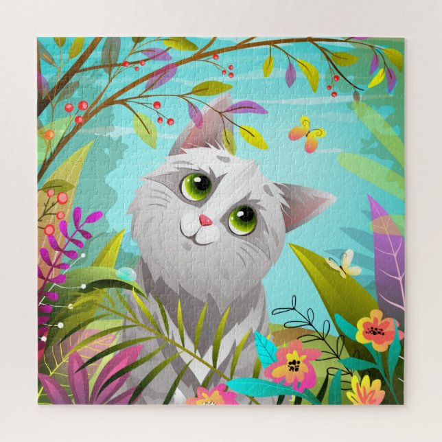 Niedliche Katzenschmetterlinge Blume Puzzle (Vertikal)