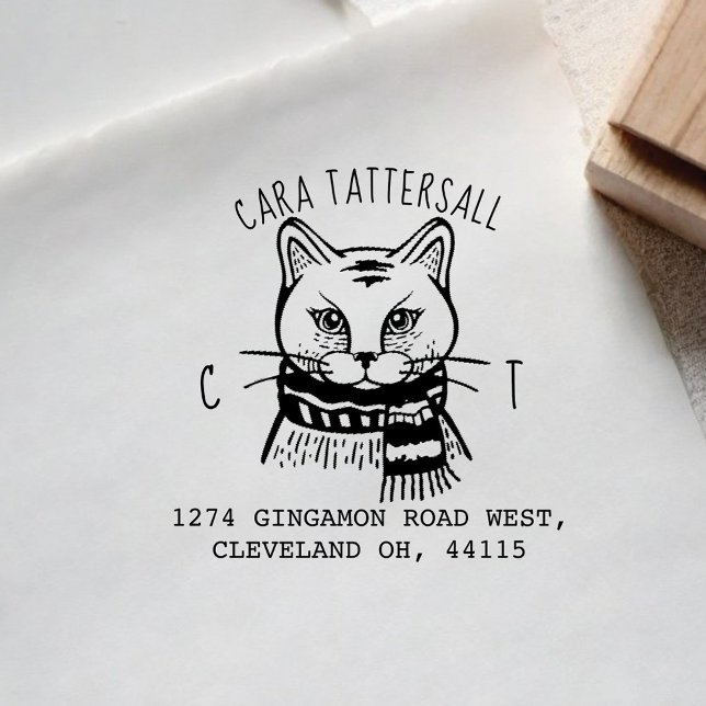 Niedliche Katzentiermonogramm und Rücksendeadresse Gummistempel (Cute Cat Animal Monogram & Name Return Address Rubber Stamp)