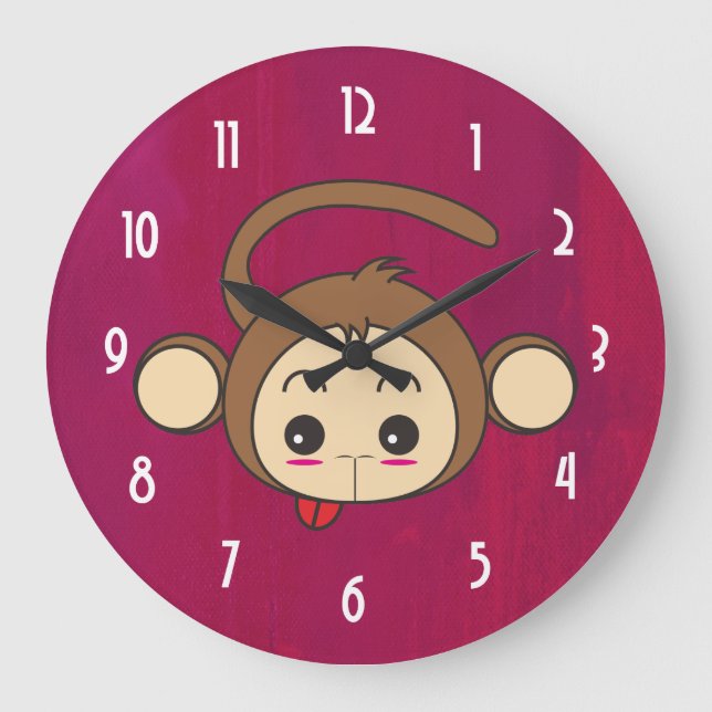 Niedliche Kawaii Affe-Illustration Große Wanduhr (Vorderseite)