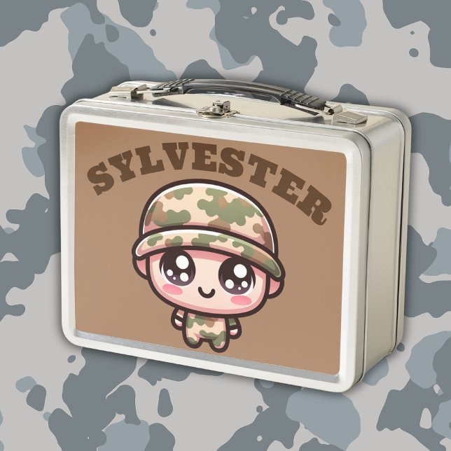 Niedliche Kawaii Army Camouflage Monogram auf Brow Metall Brotdose (Von Creator hochgeladen)
