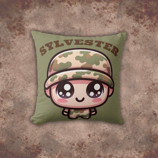 Niedliche Kawaii Army Camouflage Monogram auf Gree Kissen (Von Creator hochgeladen)