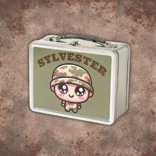 Niedliche Kawaii Army Camouflage Monogram auf Gree Metall Brotdose