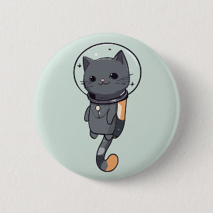 Niedliche Kawaii Astronautenschwarze Katze Button