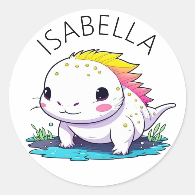 Niedliche Kawaii Axolotl Illustration Personalisie Runder Aufkleber (Vorderseite)
