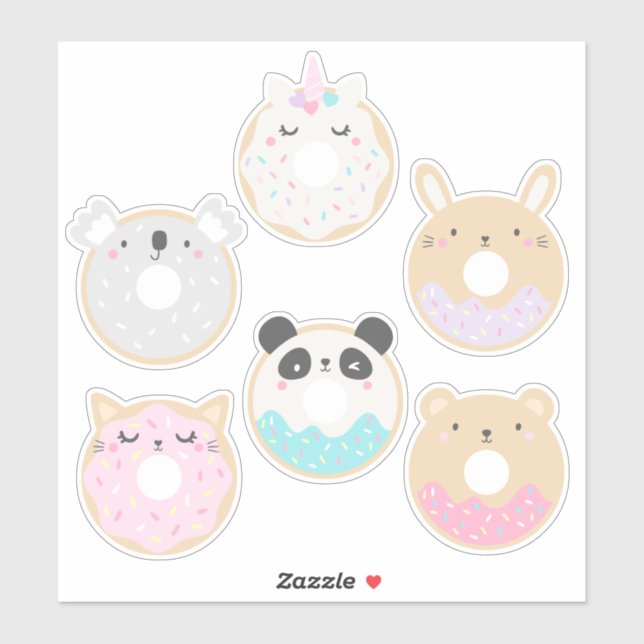 Niedliche Kawaii Baby Animal Donut Sticker Pack (Blatt)