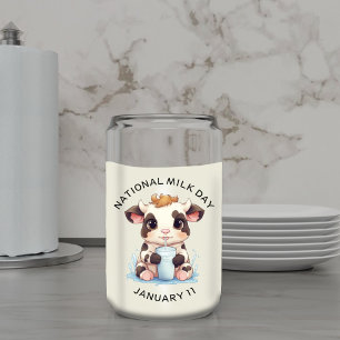 Niedliche Kawaii Baby Kuh trinkt Milch Dosenglas
