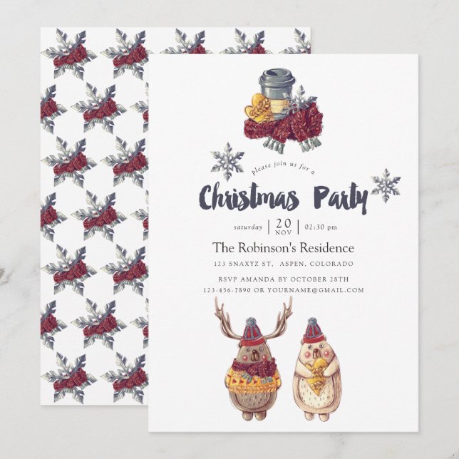 Niedliche Kawaii Bear Weihnachtsfeier Einladung (Vorne/Hinten)