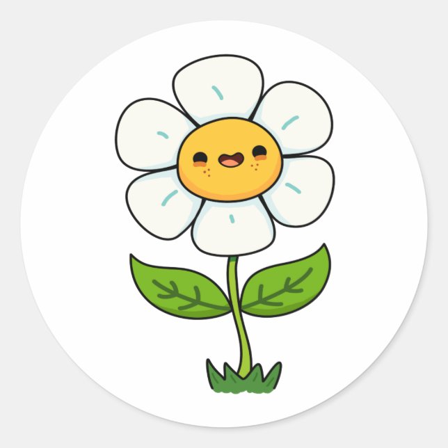 Niedliche Kawaii-Blume Runder Aufkleber (Vorderseite)