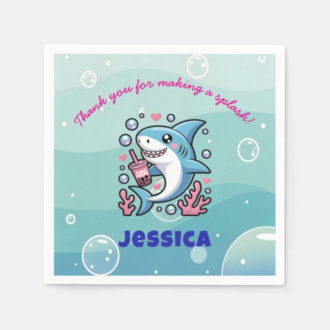 Niedliche Kawaii Boba Shark Personalisiert Baby Du Serviette (Vorderseite)
