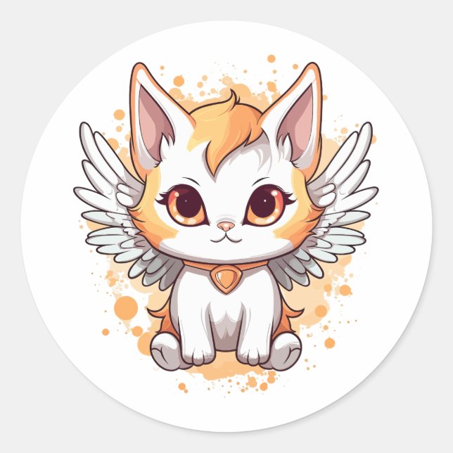 Niedliche Kawaii Calico Katze mit Flügeln Runder Aufkleber (Vorderseite)