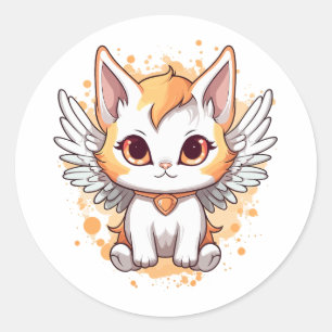 Niedliche Kawaii Calico Katze mit Flügeln Runder Aufkleber