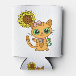 Niedliche Kawaii Cat Holding-Blume Dosenkühler