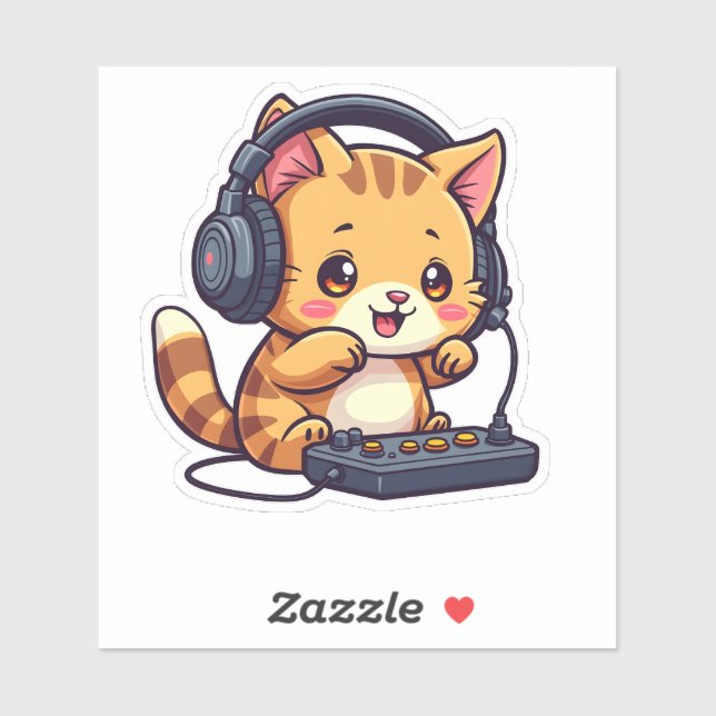 Niedliche Kawaii Cat Playing Video Games - Adorabl Aufkleber (Blatt)