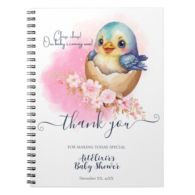 Niedliche Kawaii Egg Bird Elegante Floral Baby Dus Notizblock (Vorderseite)