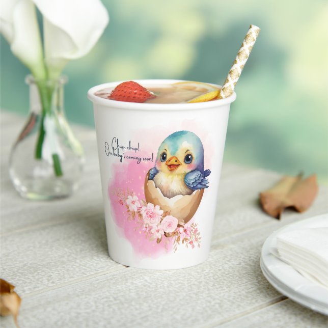 Niedliche Kawaii Egg Bird Elegante Floral Baby Dus Pappbecher (In Situ)