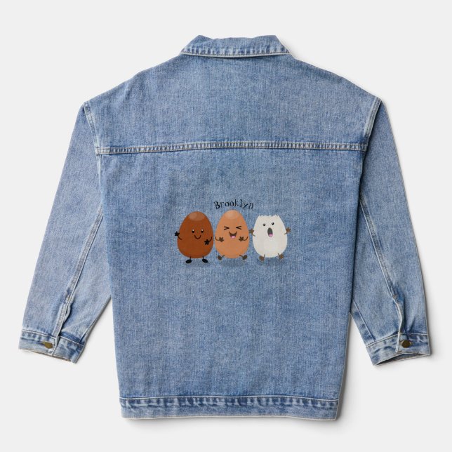 Niedliche Kawaii-Eier — lustige Cartoon-Illustrati Jeansjacke (Rückseite)