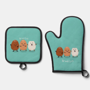 Niedliche Kawaii-Eier — lustige Cartoon-Illustrati Ofenhandschuh & Topflappen-Set