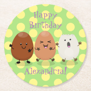 Niedliche Kawaii-Eier — lustige Cartoon-Illustrati Runder Pappuntersetzer