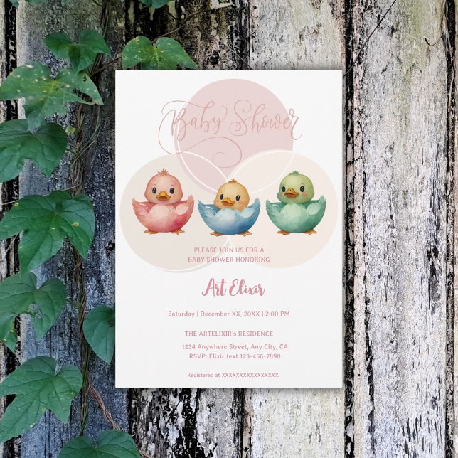 Niedliche Kawaii Eier Vögel Pastellfarben Babydusc Einladung (Von Creator hochgeladen)