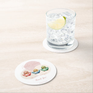 Niedliche Kawaii Eiervögel Pastellfarben Babydusch Runder Pappuntersetzer