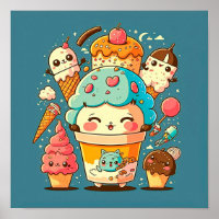 Niedliche Kawaii Eis Cartoon Vektorgrafik.