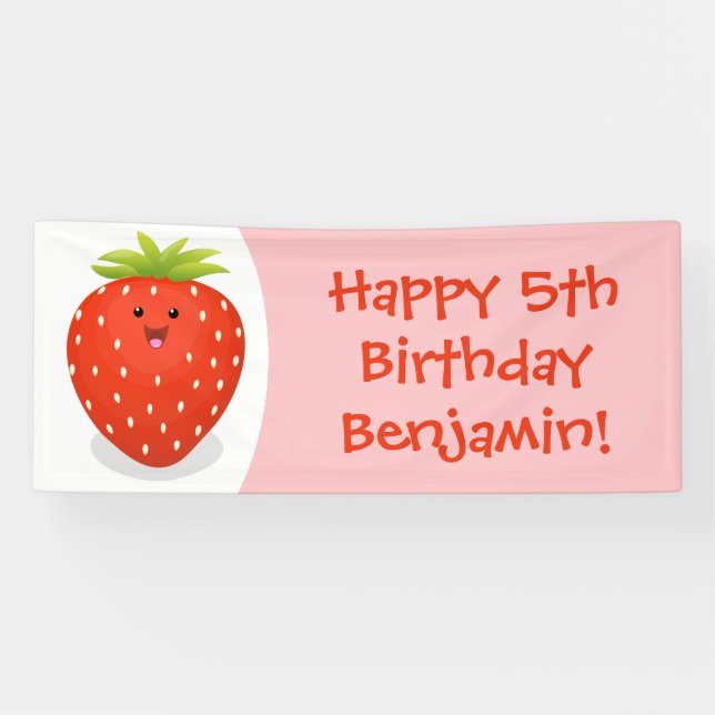 Niedliche Kawaii Erdbeere Cartoon Abbildung Banner (Horizontal)