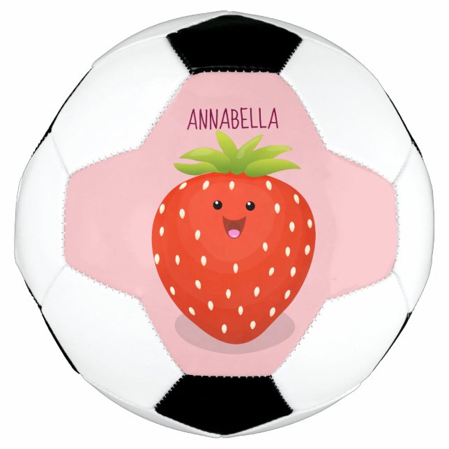 Niedliche Kawaii Erdbeere Cartoon Abbildung Fußball (Vorderseite)
