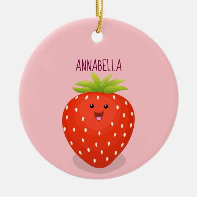 Niedliche Kawaii Erdbeere Cartoon Abbildung Keramik Ornament (Vorne)