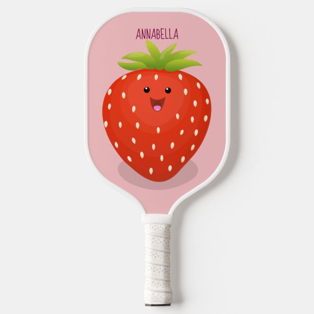 Niedliche Kawaii Erdbeere Cartoon Abbildung Pickleball Schläger (Vorderseite)