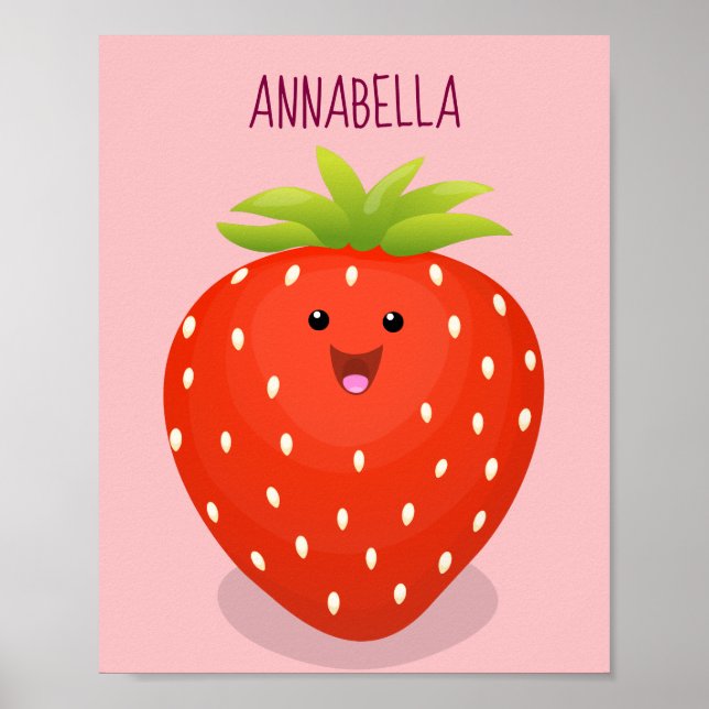 Niedliche Kawaii Erdbeere Cartoon Abbildung Poster (Vorne)