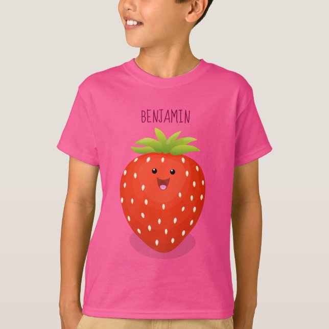 Niedliche Kawaii Erdbeere Cartoon Abbildung T-Shirt (Vorderseite)