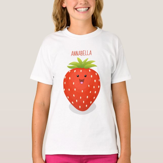 Niedliche Kawaii Erdbeere Cartoon Abbildung T-Shirt (Vorderseite)