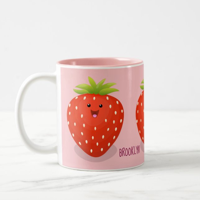 Niedliche Kawaii Erdbeere Cartoon Abbildung Zweifarbige Tasse (Links)