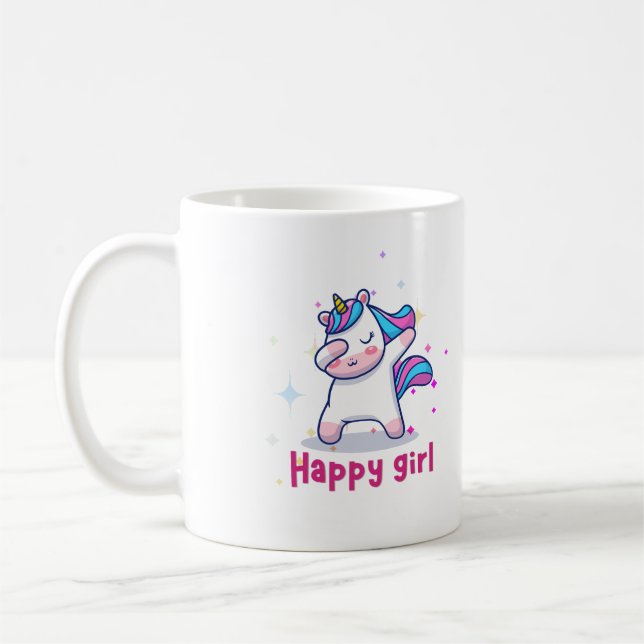 Niedliche Kawaii farbenfrohe Regenbogen Einhorn Ha Kaffeetasse (Links)