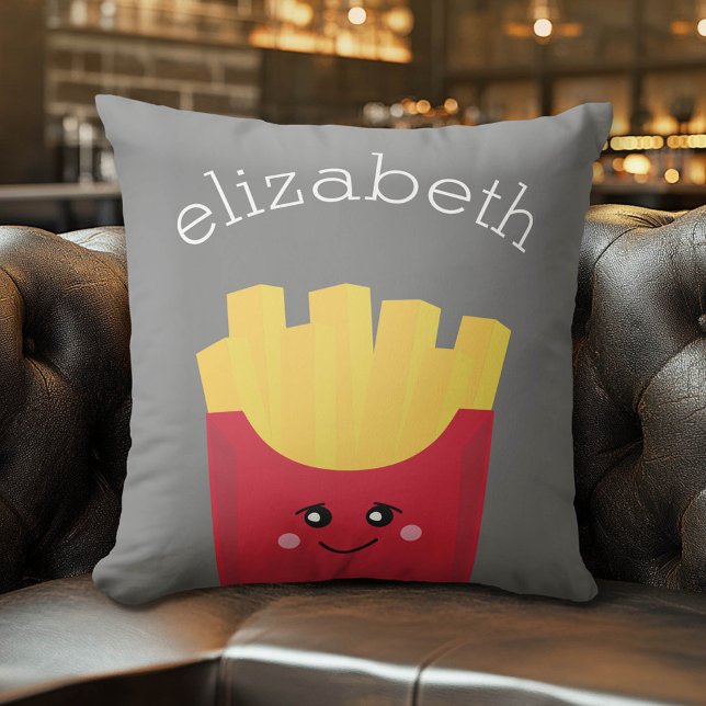Niedliche Kawaii Fries mit Individuelle Name Kissen (Whimsical Custom Monogram Pillow)