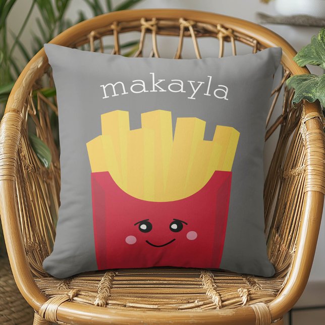 Niedliche Kawaii Fries mit Individuelle Name Kissen (Whimsical French Fries Pillow)