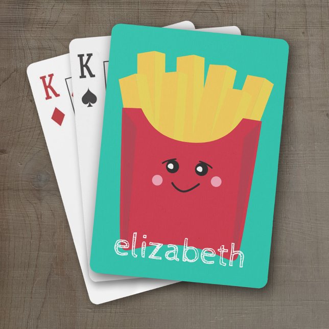 Niedliche Kawaii Fries mit Individuelle Name Spielkarten (Personalized Playing Cards)