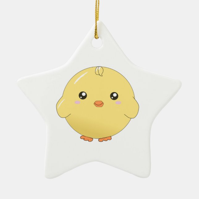 Niedliche kawaii Gelb-Kükenverzierung Keramikornament (Vorne)