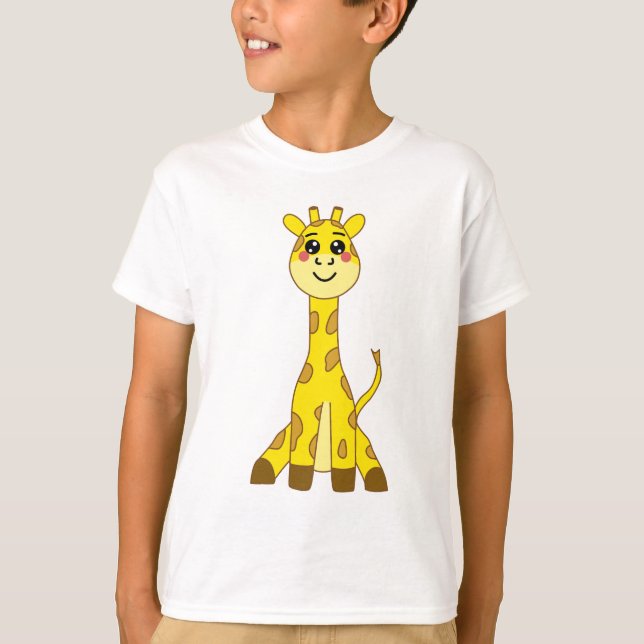 Niedliche Kawaii-Gelbe Giraffe-Illustration T-Shirt (Vorderseite)