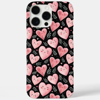 Niedliche Kawaii-Herzen in Rosa und Schwarz iPhone 16 Pro Max Hülle