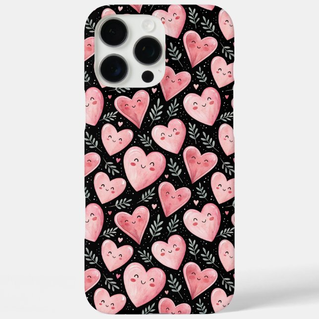 Niedliche Kawaii-Herzen in Rosa und Schwarz iPhone 16 Pro Max Hülle (Rückseite)