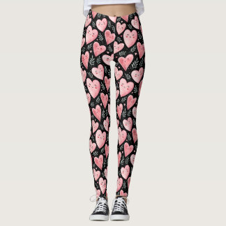 Niedliche Kawaii-Herzen Rosa und Schwarz Leggings